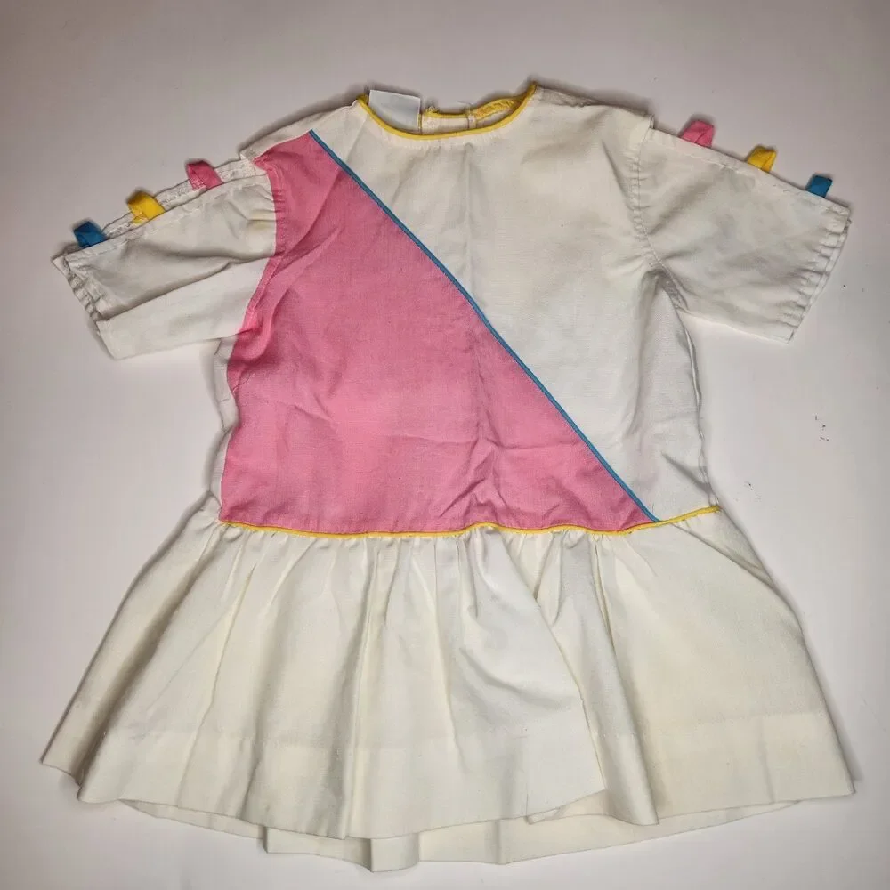 VTG 80s Precious Originals Colorblock Drop Waist dress Girls 12 Months Baby
